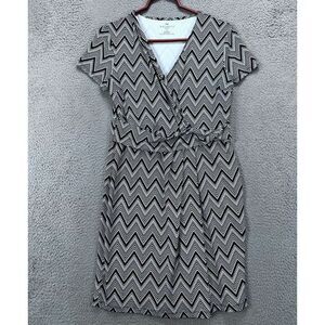 Talbots Wrap Dress Womens Medium Petite Black White Geometric Nylon Blend Ladies